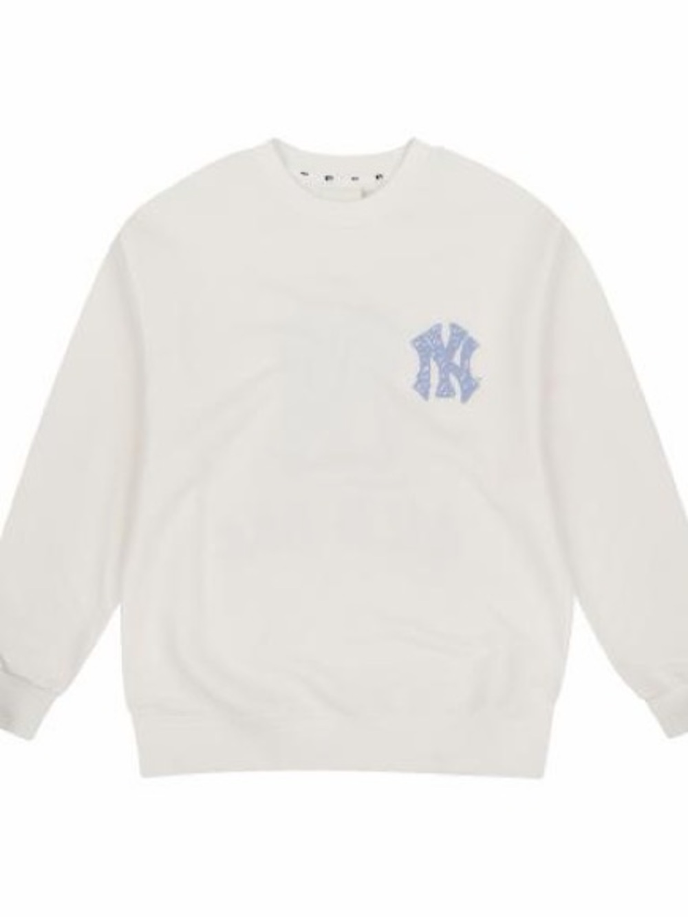 MLB Korea Unisex New York Yankees White Oversize Blue Crewneck Cotton Sweatshirt